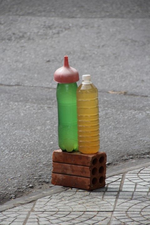 Bottles along the roadside